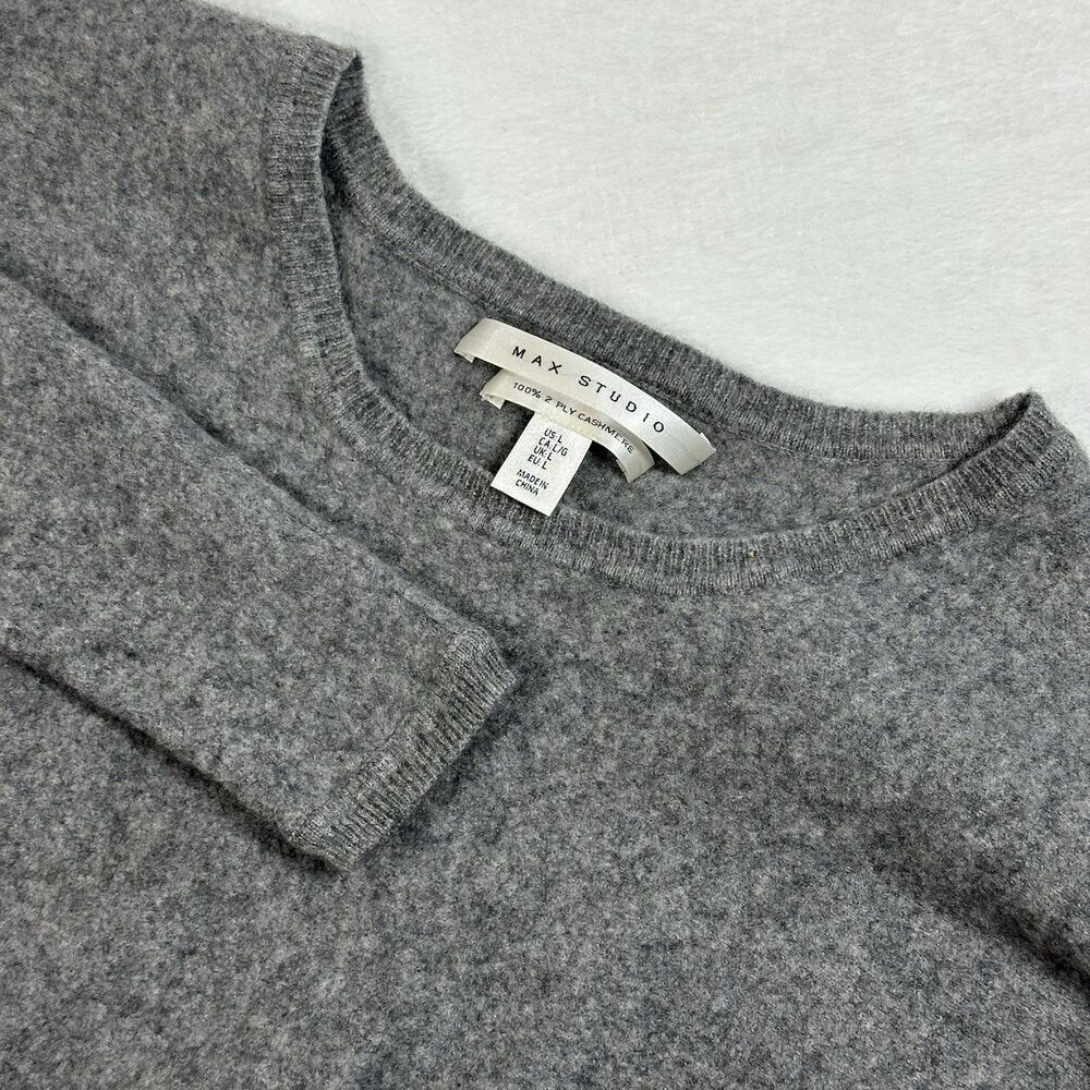 Max Studio 100% 2 Ply Cashmere Sweater Womens Large Gray  Long‎ Sleeve Pullover